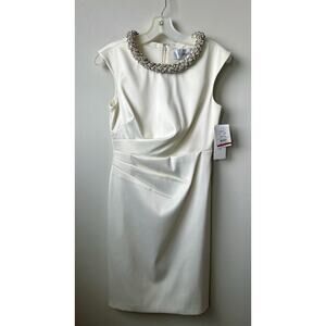 Elegant White Midi Dress with Embellished Neckline